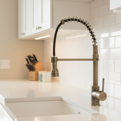 Robinet de cuisine VidaXL Rillieux en acier inoxydable avec poignée et bec flexible, installation facile, moderne et fonctionnel.