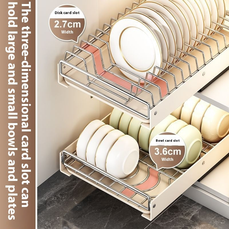 Kitchen Household Bowl Plate Plate Storage Rack Cabinet Built-in Drawer Draining Basket Bowl Rack - HAUSSLYON