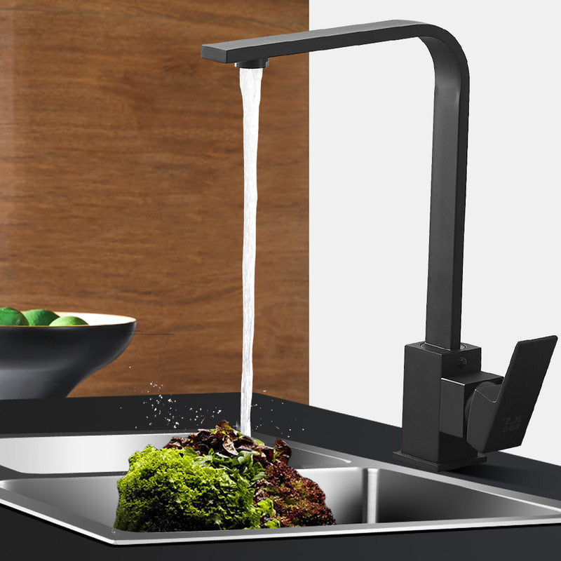 Black paint seven-character square kitchen faucet - HAUSSLYON