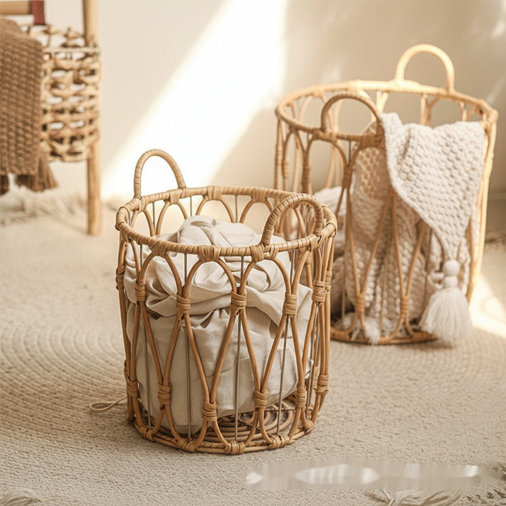Rattan Storage Basket Woven Dirty Clothes Storage - HAUSSLYON