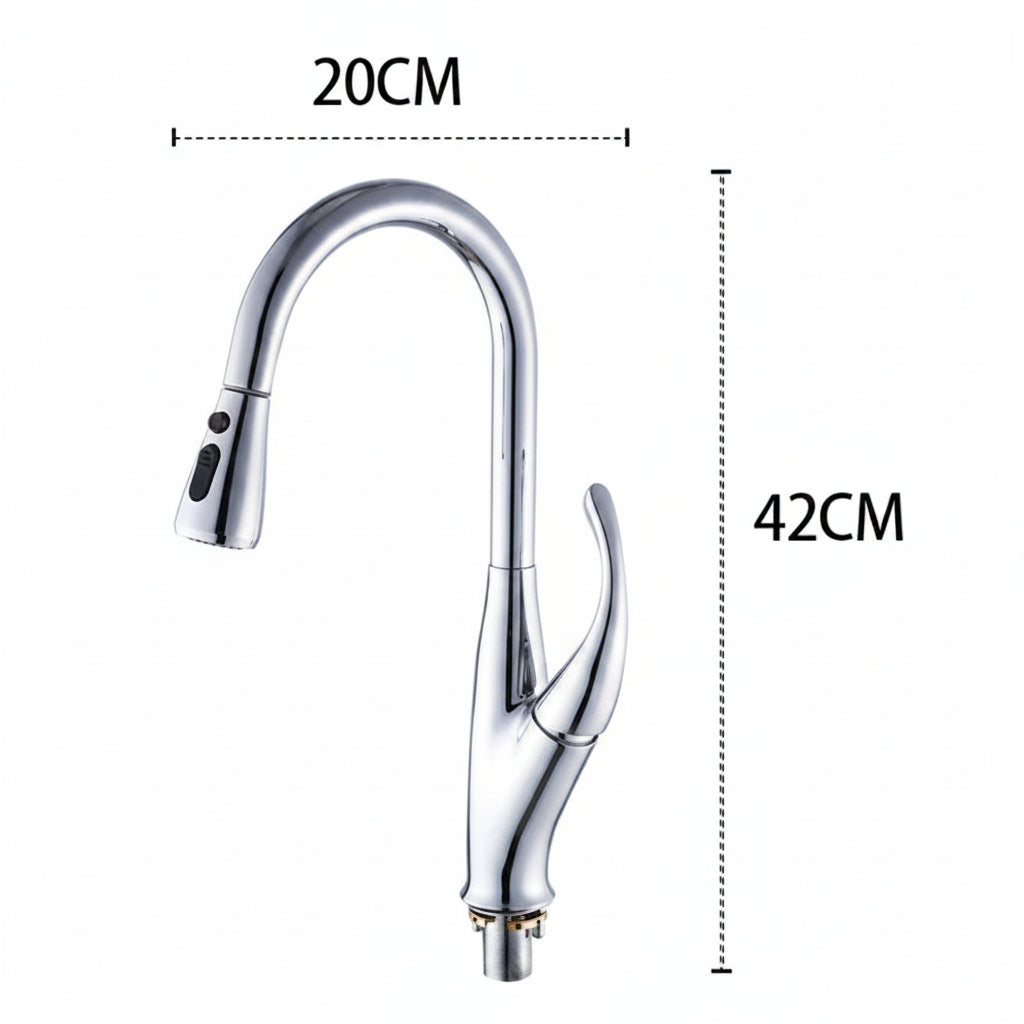 Robinet de cuisine VidaXL Fleury avec levier, en acier inoxydable, vue de face, style moderne et finition brillante.
