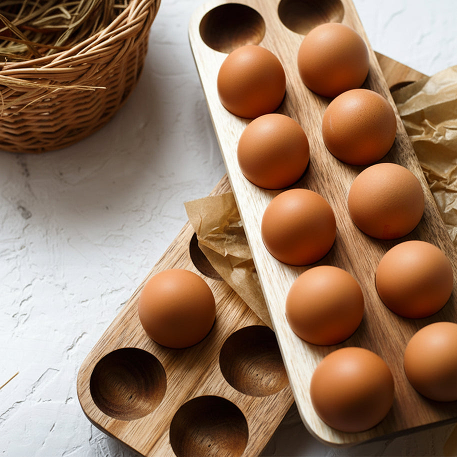 Palette d'œufs VidaXL pour la cuisine, en bois naturel avec compartiments pour organiser et stocker les œufs.