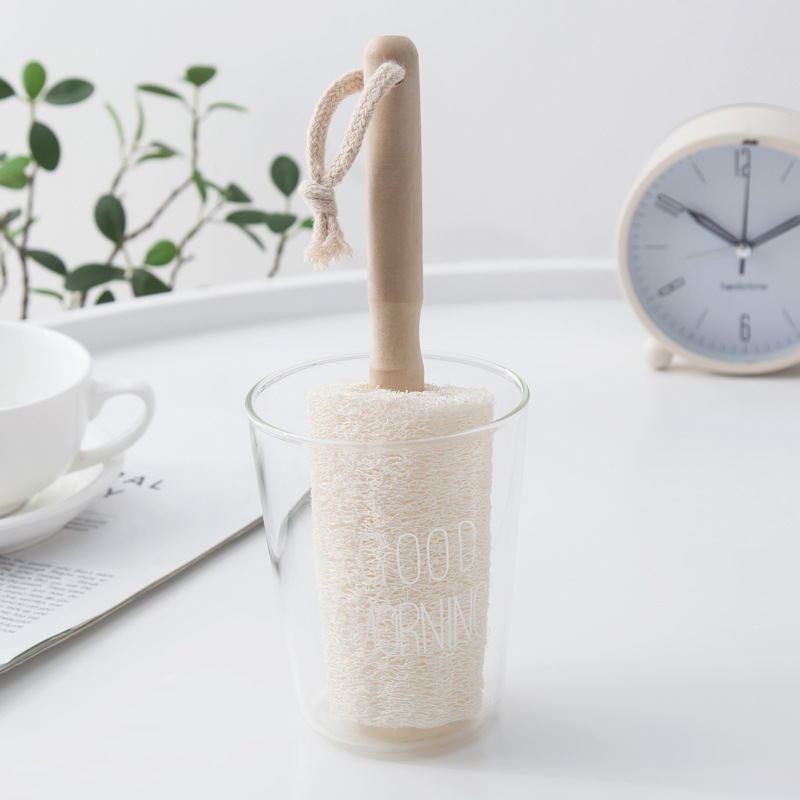 Natural Loofah Bottle Cup Brush Wooden Handle - HAUSSLYON
