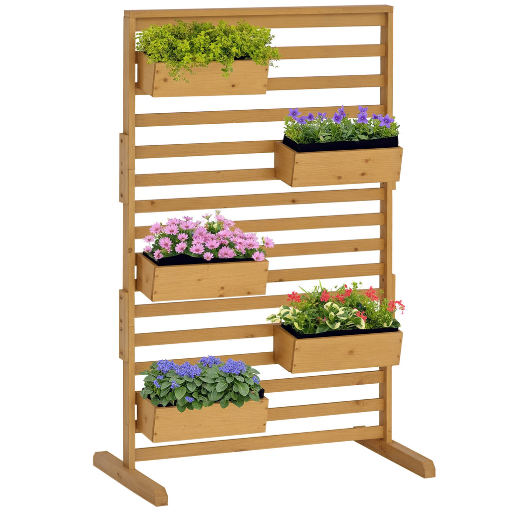 Wooden Plant Trellis Stand with 5 Hanging Planter Boxes, Freestanding Outdoor Plant Stand for Patio, Garden, Balcony, Porch - HAUSSLYON