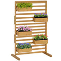 Wooden Plant Trellis Stand with 5 Hanging Planter Boxes, Freestanding Outdoor Plant Stand for Patio, Garden, Balcony, Porch - HAUSSLYON