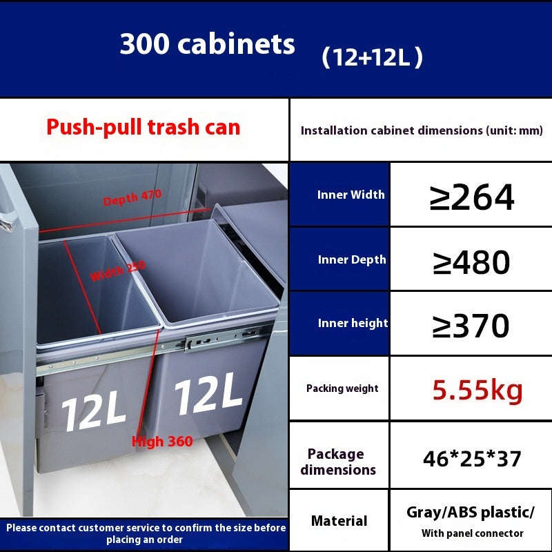 Cabinet Embedded Trash Can Hidden With Lid - HAUSSLYON