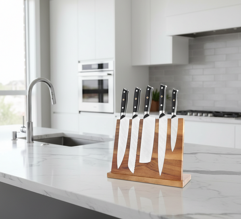 Support porte-couteaux VidaXL Dakar en métal avec plusieurs emplacements pour ranger des couteaux de cuisine.