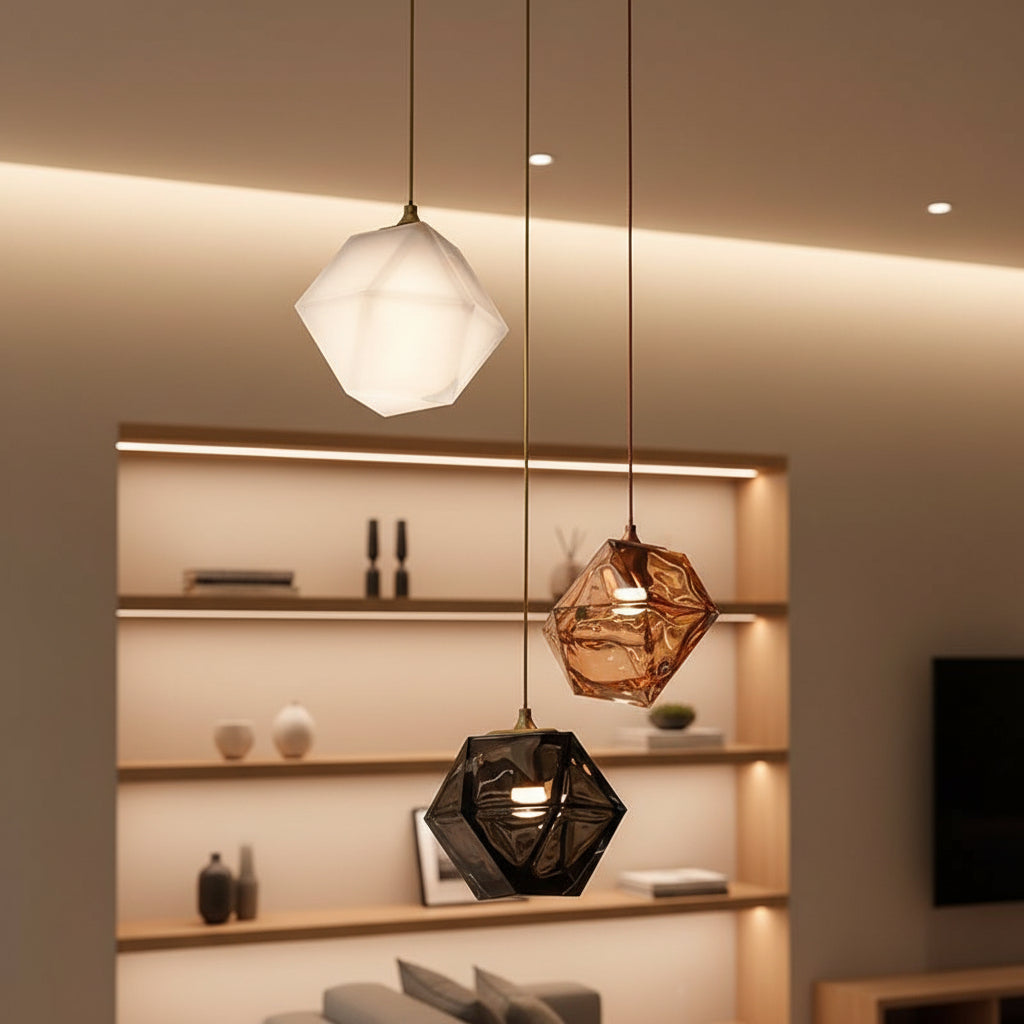 Lustre VidaXL Miramare avec design élégant, composés de deux lampes suspendues en verre transparent et métal foncé.