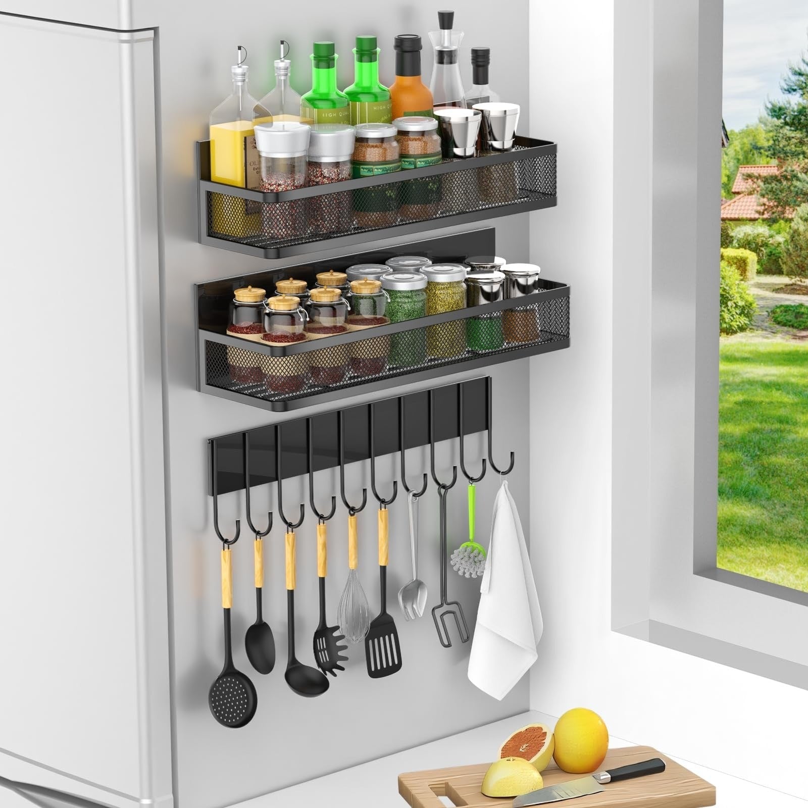 Mesh Refrigerator Shelf Kitchen Punch-free Soy Sauce Seasoning Rack - HAUSSLYON