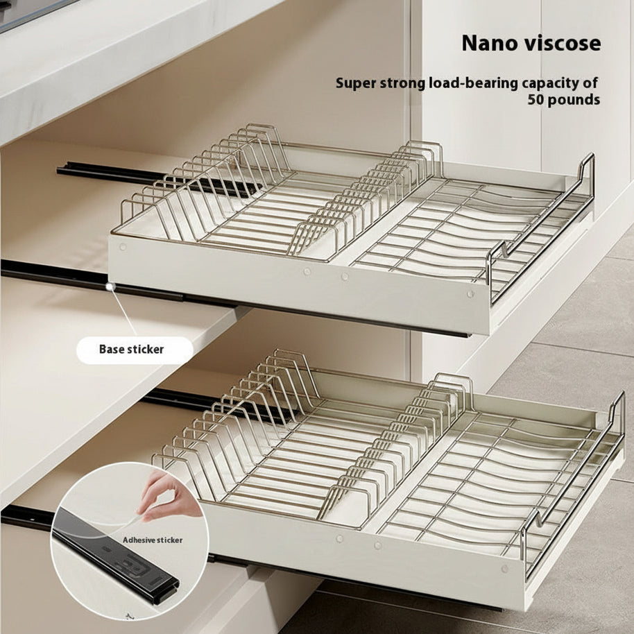 Étagère de rangement coulissante VidaXL pour armoires de cuisine, avec plusieurs niveaux en métal noir.