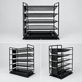 Étagère de rangement coulissante en métal pour épices de la marque HAUSSLYON, structure en métal noir avec plusieurs compartiments.