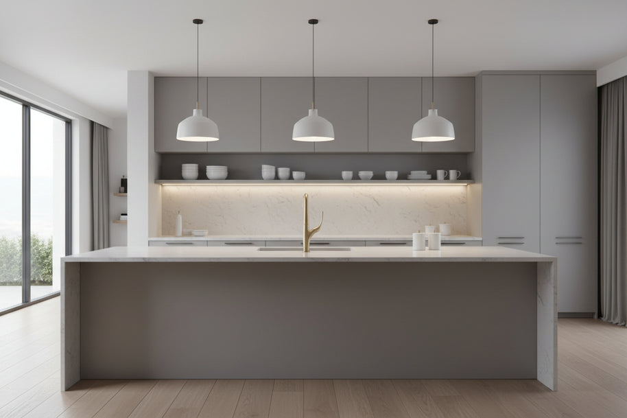 Robinet de cuisine Long Fleury de la marque Hausslyon, en acier inoxydable avec poignée rotative et sortie flexible.
