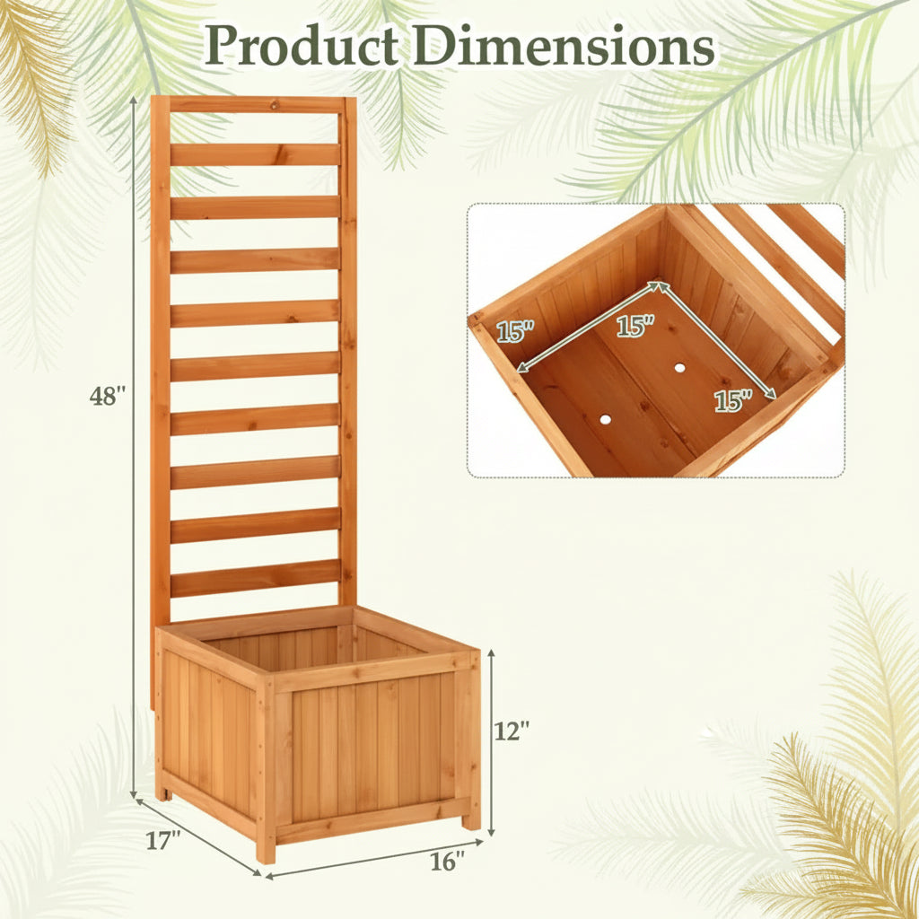 2-in-1 Wooden Raised Garden Bed With Trellis, Efficient Drainage System For Climbing Plants & Flowers - HAUSSLYON
