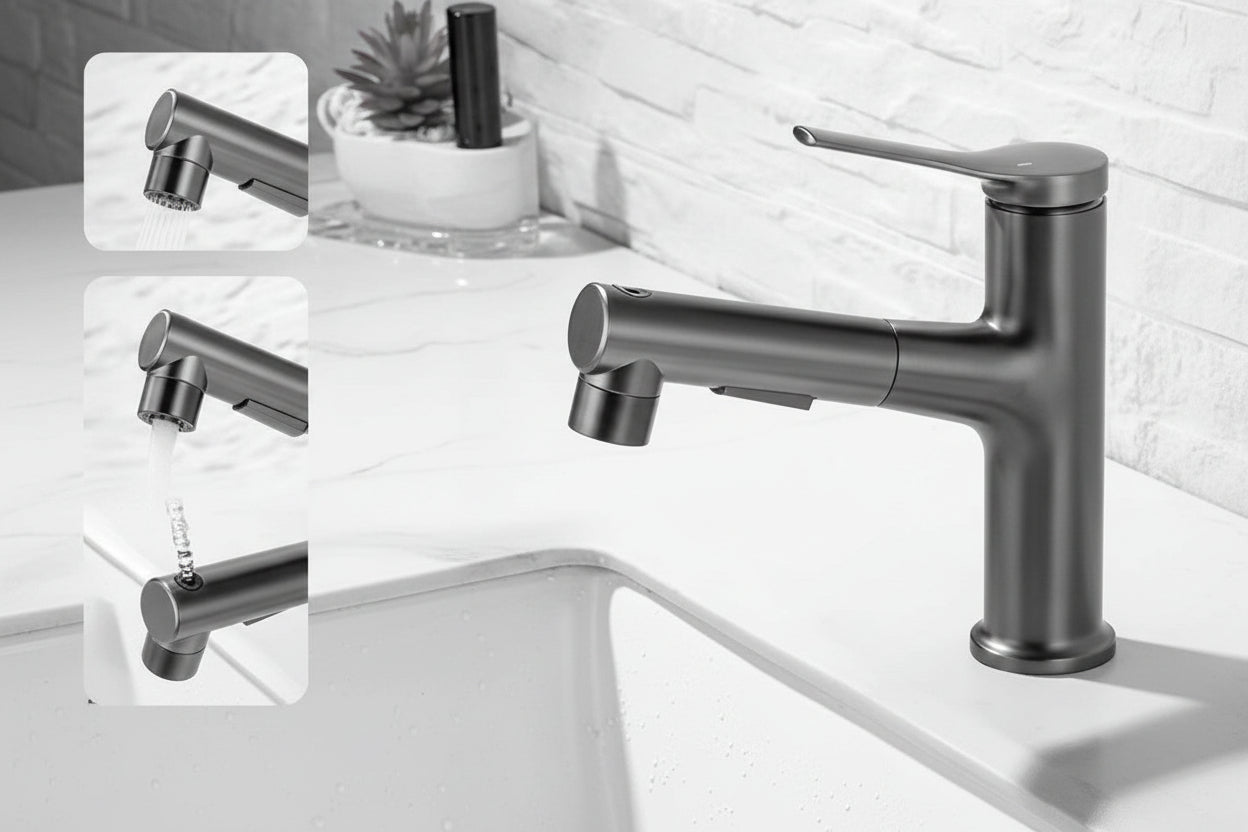 Copper Body Can Be Pulled White Multi-gear Adjustment Hot And Cold Faucet - HAUSSLYON