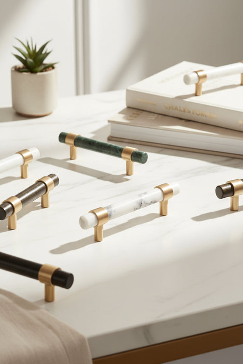 Natural Marble Pure Brass Door Handle - HAUSSLYON