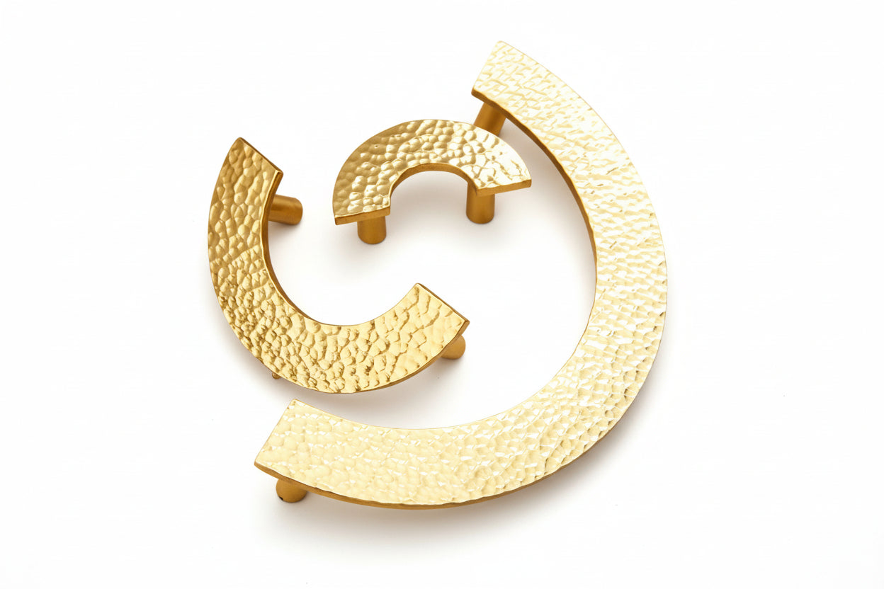 Hammered Finish Semi-Circular Brass Cabinet Door Handle Kitchen Drawer Pull - HAUSSLYON