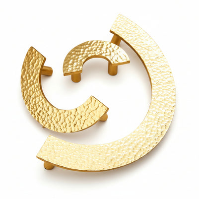 Hammered Finish Semi-Circular Brass Cabinet Door Handle Kitchen Drawer Pull - HAUSSLYON