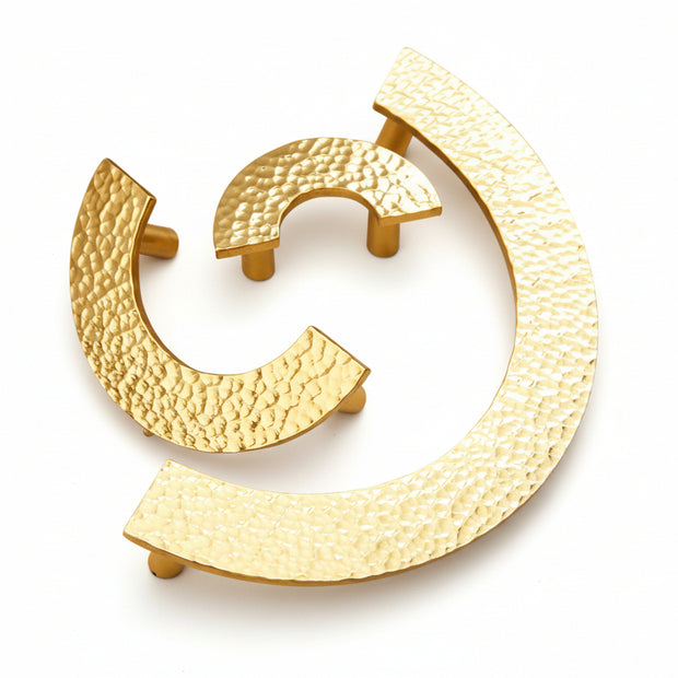 Hammered Finish Semi-Circular Brass Cabinet Door Handle Kitchen Drawer Pull - HAUSSLYON
