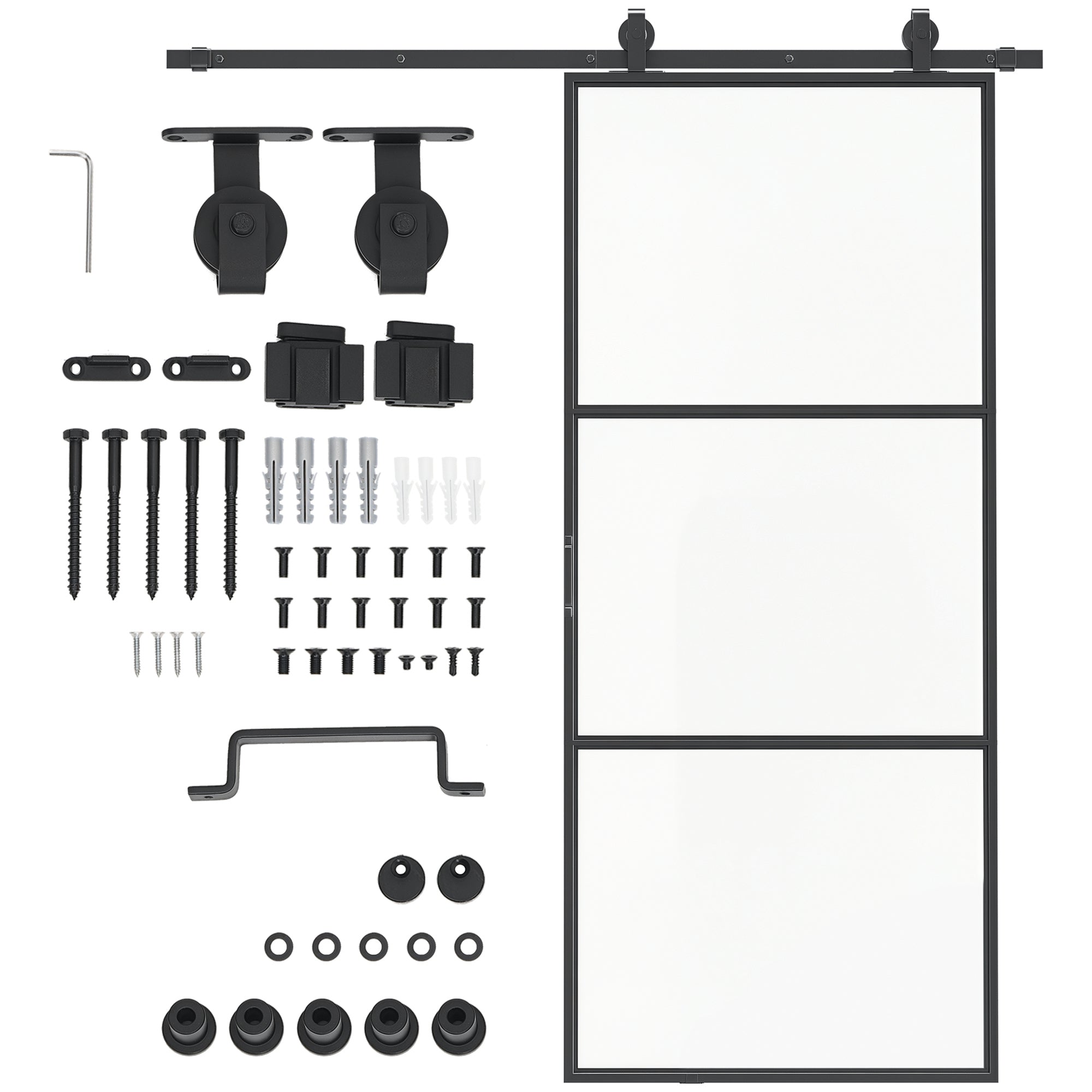 36" x 84" Sliding Door with Hardware Kit, Handle, & Track, Frosted Tempered Glass Door, Easy Installation - HAUSSLYON