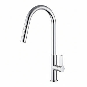 Robinet de cuisine VidaXL Sherbrooke en acier inoxydable avec poignée moderne et sortie d'eau flexible.