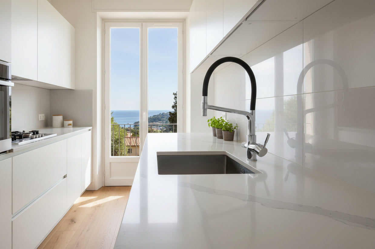 Robinet de cuisine VidaXL Toscanie en acier inoxydable avec poignée élégante et flexible pour lavabo de cuisine moderne