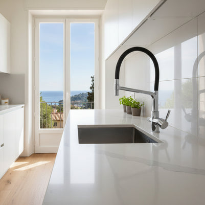Robinet de cuisine VidaXL Toscanie en acier inoxydable avec poignée élégante et flexible pour lavabo de cuisine moderne