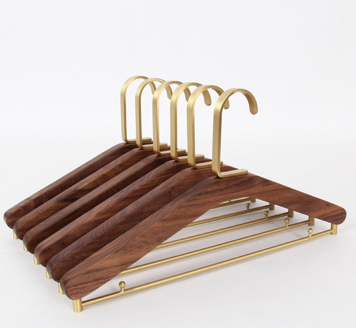 Black Walnut Solid Wood Brass Clothes Support Non-Slip Coat Hanger - HAUSSLYON