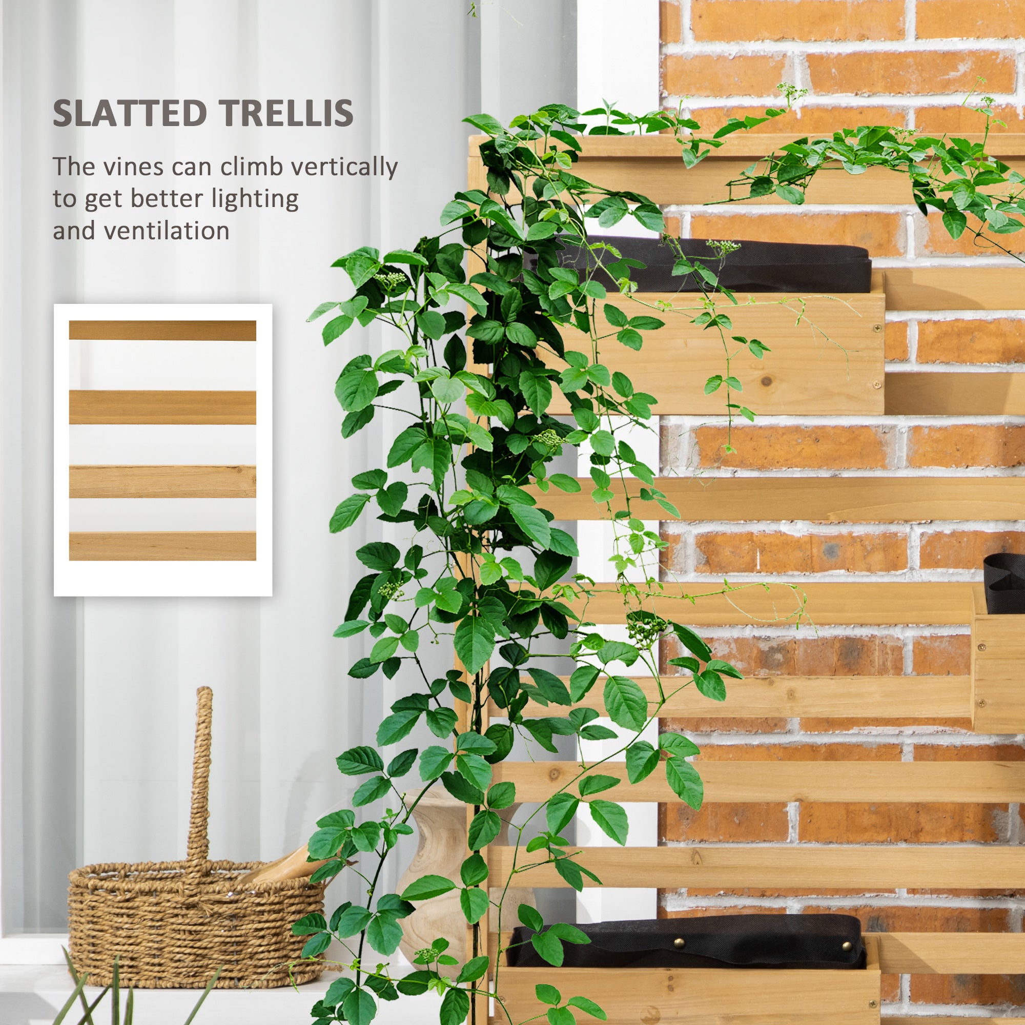 Wooden Plant Trellis Stand with 5 Hanging Planter Boxes, Freestanding Outdoor Plant Stand for Patio, Garden, Balcony, Porch - HAUSSLYON