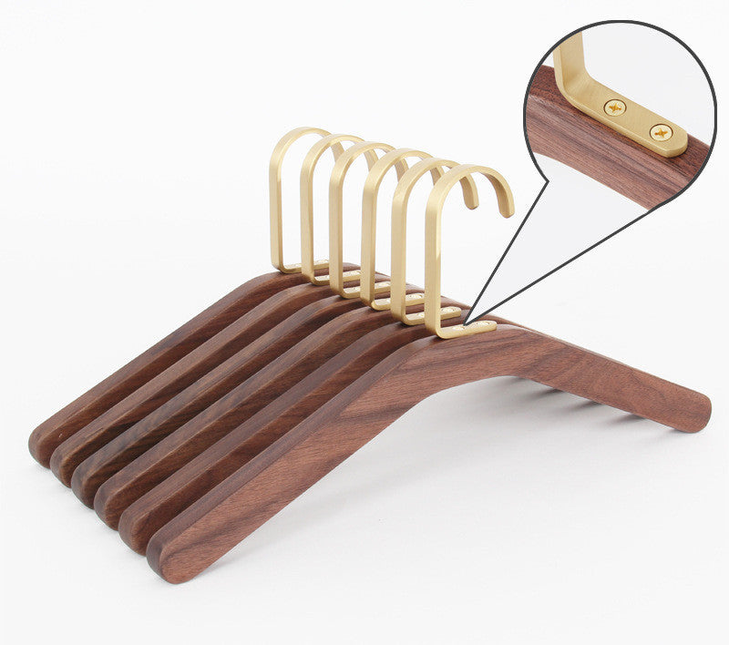 Black Walnut Solid Wood Brass Clothes Support Non-Slip Coat Hanger - HAUSSLYON