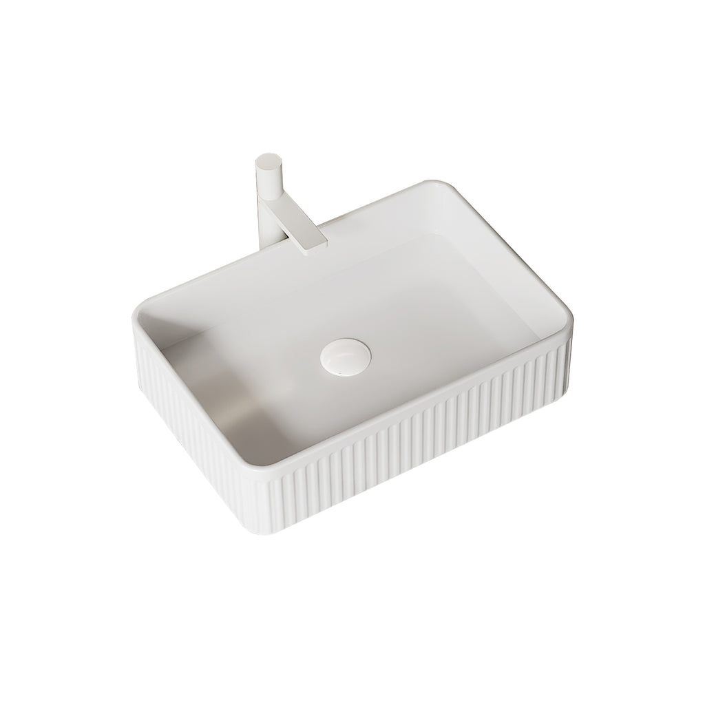 20 Bathroom Sink, Rectangular Striped Vessel Ceramic Basin Without Faucet, NO Cabinet, White - HAUSSLYON