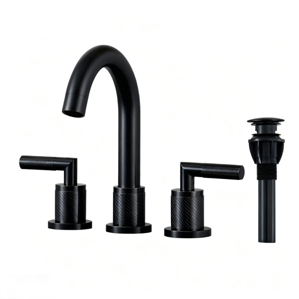 Bathroom Faucet 2 Handle Matte Black Bathroom Sink Faucet Widespread 3 Hole 360° Swivel Spout Modern Sink Basin Faucets 8 Inch[Unable Ship Weekends, TK/TEMU Only For Pickup] - HAUSSLYON
