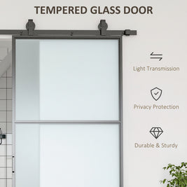 Porte coulissante en verre de 36x84 pouces de la marque AOSOM, avec cadre en métal transparent et poignée moderne.