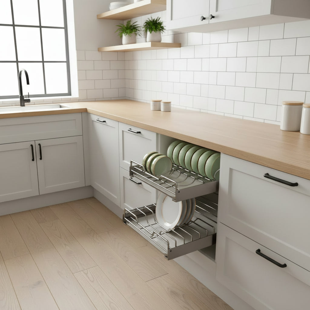 Stainless Steel Kitchen Cabinet Pull-out Drawer Type Dish Rack Storage Organizer - HAUSSLYON