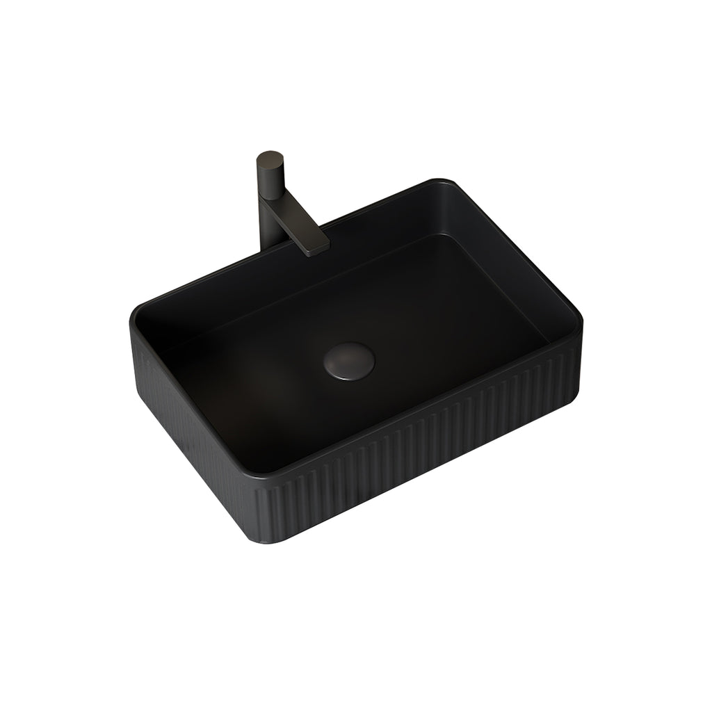 20 Bathroom Sink, Rectangular Striped Vessel Ceramic Basin Without Faucet, NO Cabinet, Black - HAUSSLYON
