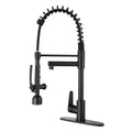 Kitchen Sink Faucet With LED Pull Down Sprayer, Commercial Single Handle High   Kitchen Faucet, Spring Sink Faucets With Deck Plate, Dual Spouts, Stainless Steel - HAUSSLYON