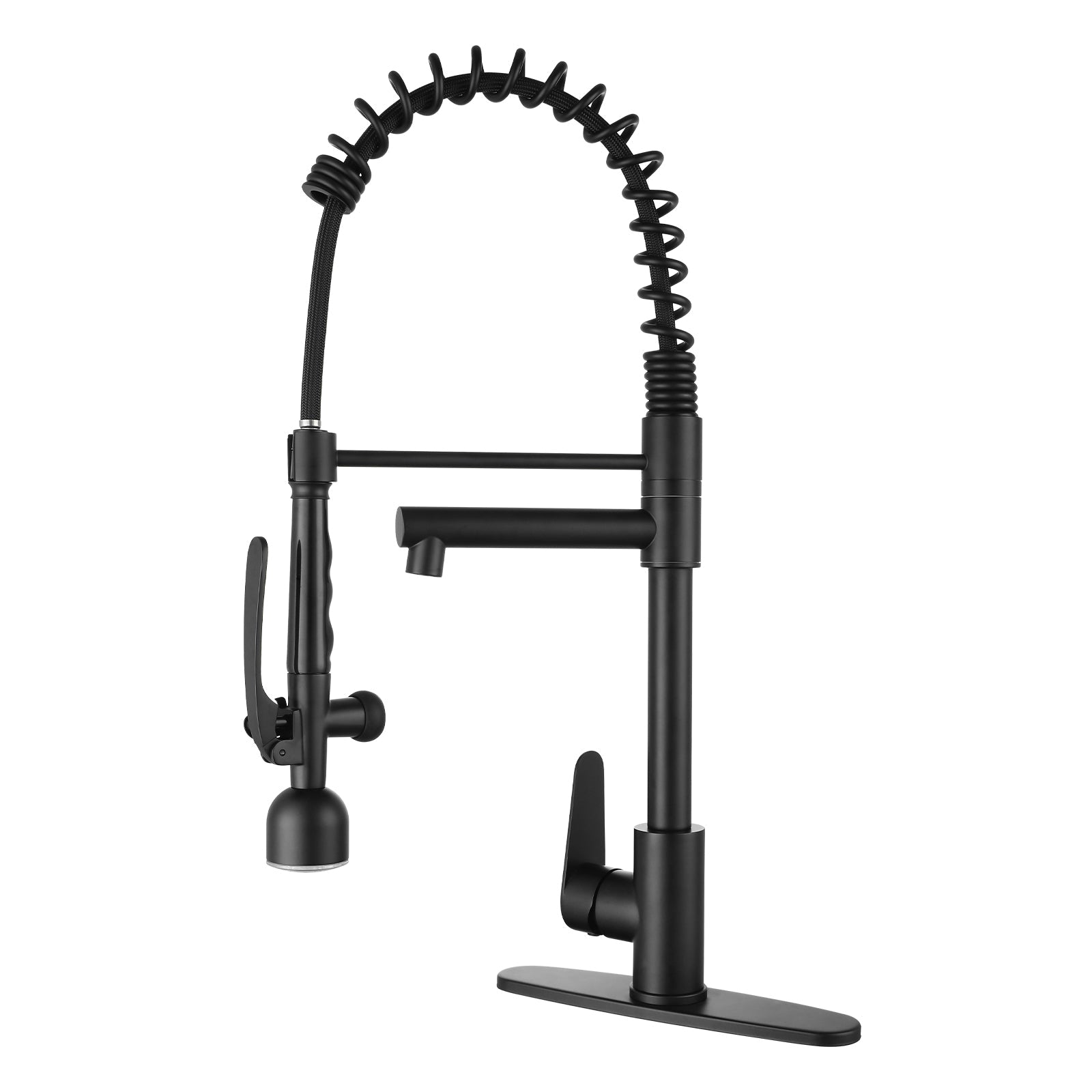 Kitchen Sink Faucet With LED Pull Down Sprayer, Commercial Single Handle High   Kitchen Faucet, Spring Sink Faucets With Deck Plate, Dual Spouts, Stainless Steel - HAUSSLYON
