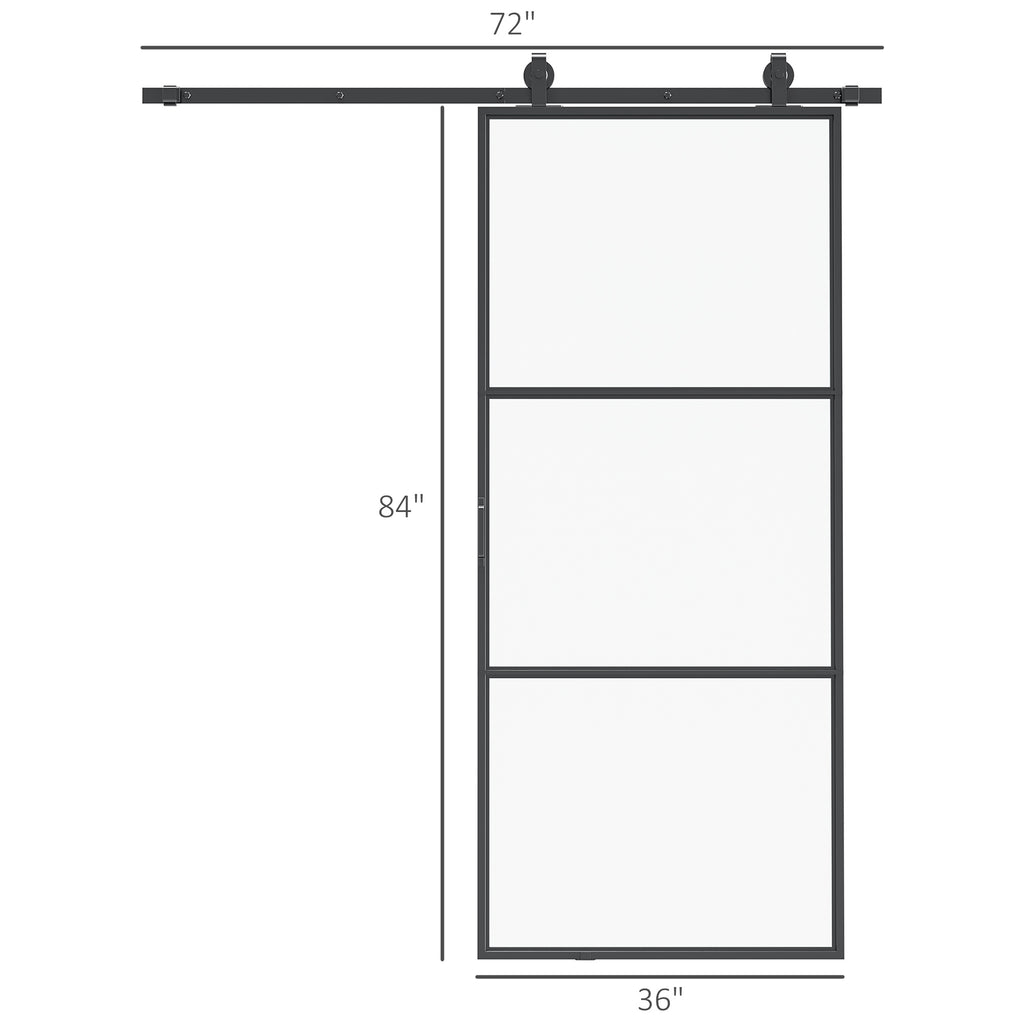 36" x 84" Sliding Door with Hardware Kit, Handle, & Track, Frosted Tempered Glass Door, Easy Installation - HAUSSLYON