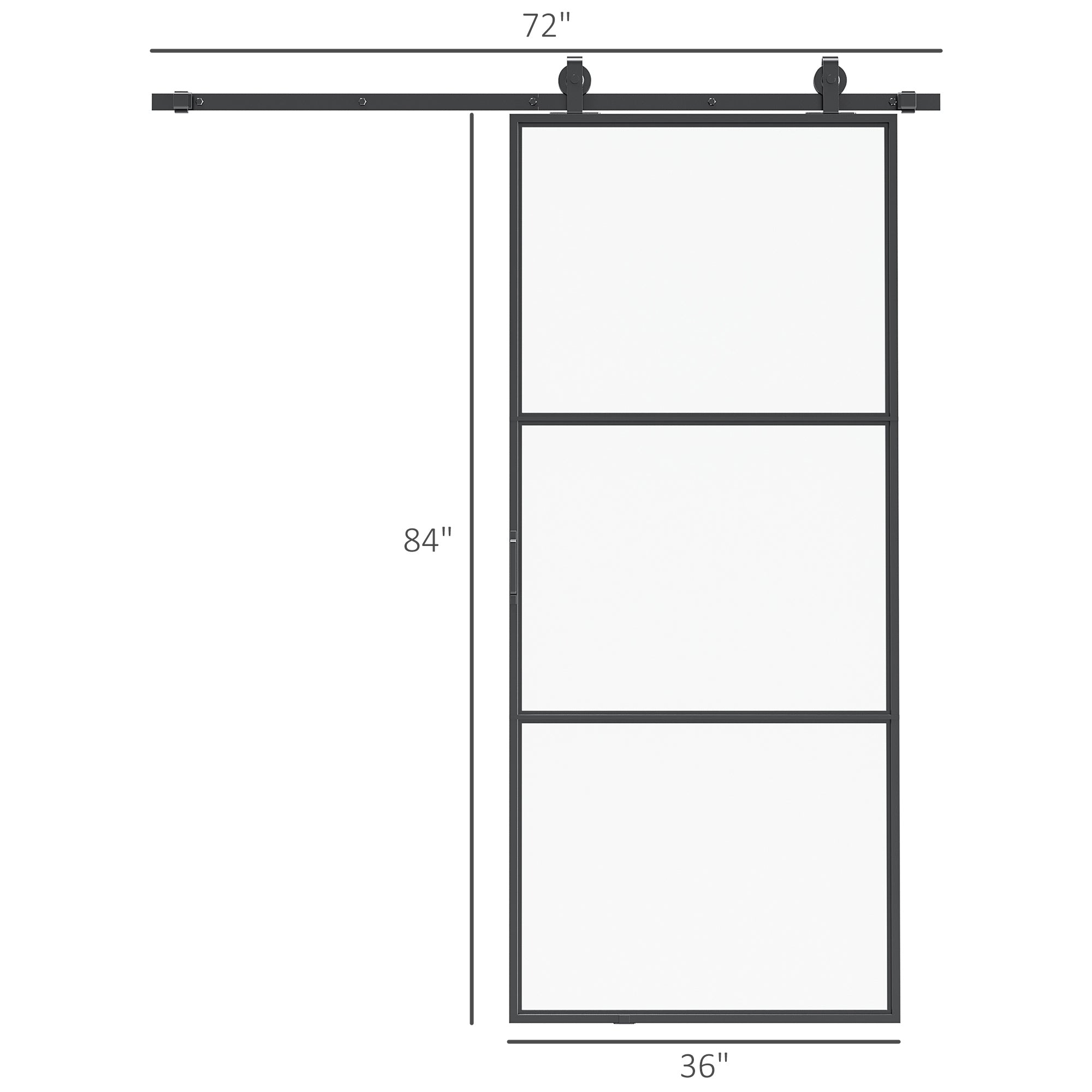 36" x 84" Sliding Door with Hardware Kit, Handle, & Track, Frosted Tempered Glass Door, Easy Installation - HAUSSLYON