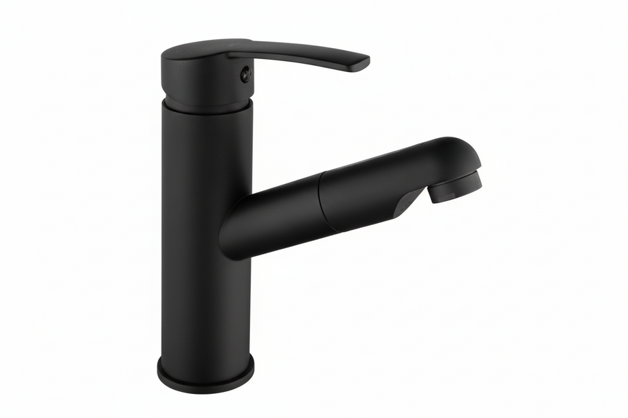 Robinet de salle de bain VidaXL Lanoraie, moderne avec poignée en chrome et sortie pour lavabo, vue de face.