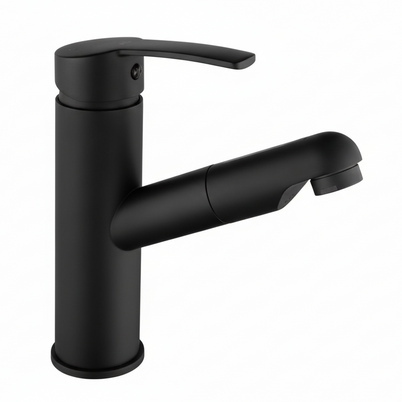 Robinet de salle de bain VidaXL Lanoraie, moderne avec poignée en chrome et sortie pour lavabo, vue de face.