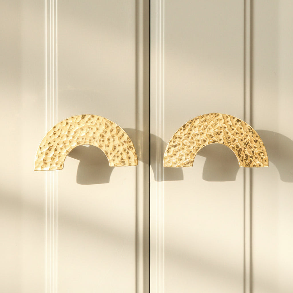 Hammered Finish Semi-Circular Brass Cabinet Door Handle Kitchen Drawer Pull - HAUSSLYON