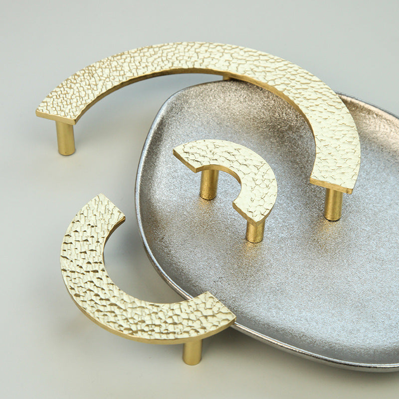 Hammered Finish Semi-Circular Brass Cabinet Door Handle Kitchen Drawer Pull - HAUSSLYON