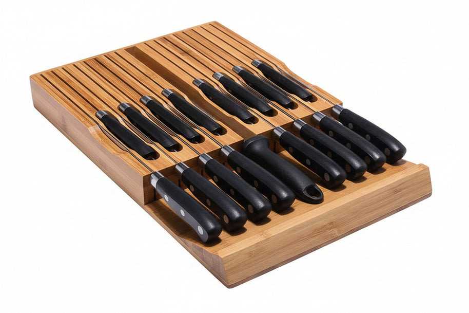 Porte couteaux de cuisine Hauslyon Bibey avec plusieurs emplacements pour organiser les couteaux.