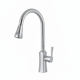 Robinet de cuisine RENFAN Tatu City avec poignée en métal et bec flexible, installation moderne pour cuisine.