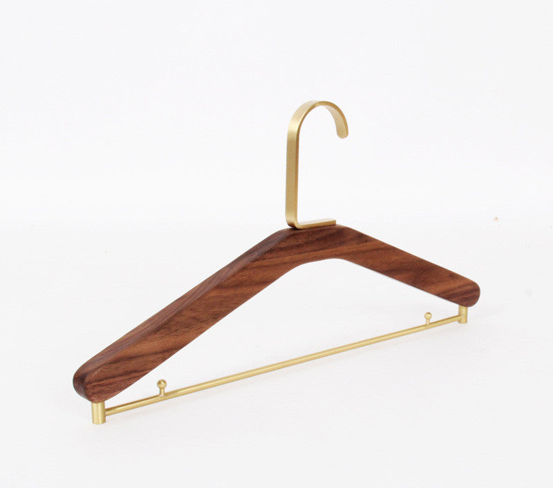 Black Walnut Solid Wood Brass Clothes Support Non-Slip Coat Hanger - HAUSSLYON