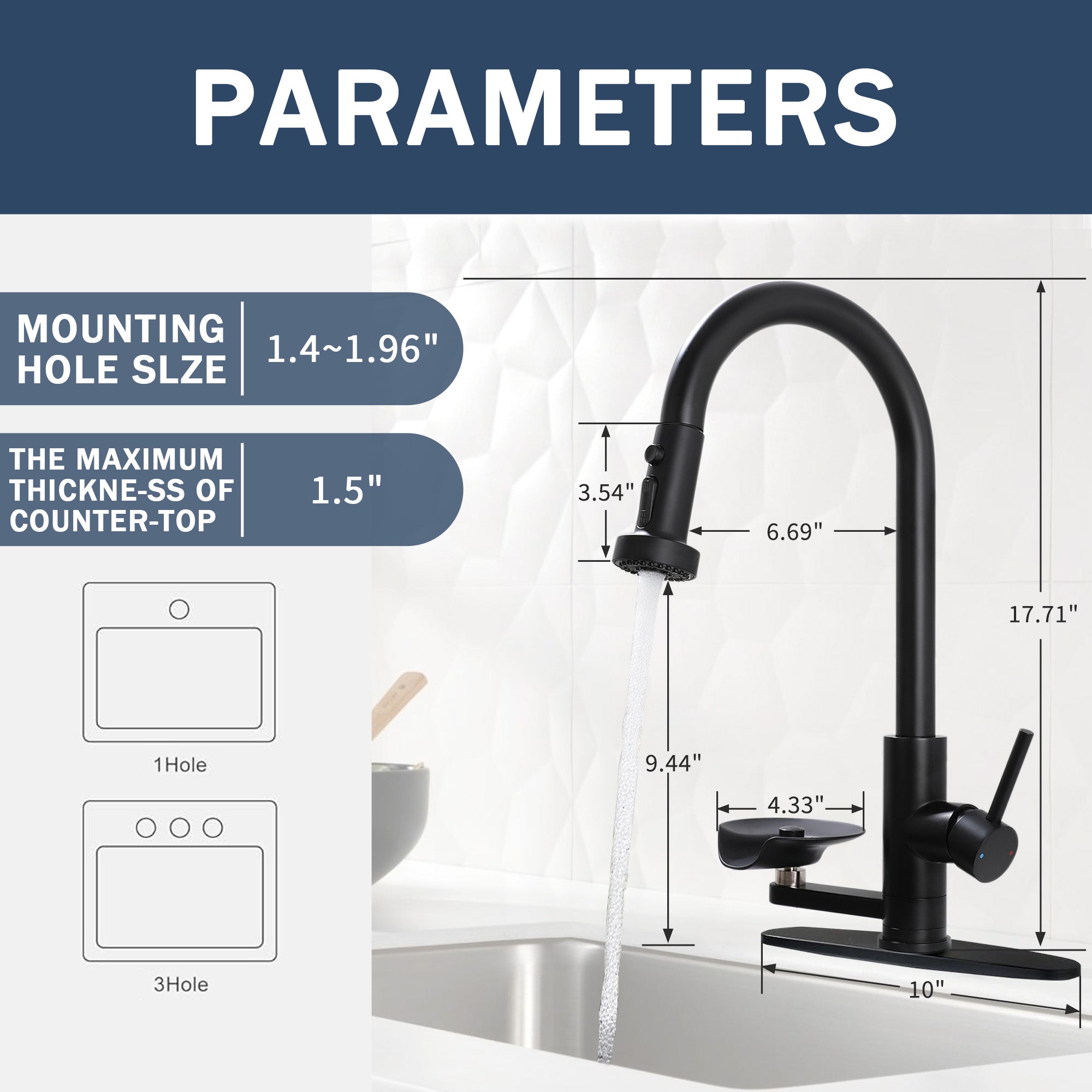 3-in-1 Kitchen Faucet With Press-Type Glass Rinser, High-Arc Pull-Down Sprayer Faucet, 3 Function Spray Mode, Matte Black Finish, For Modern Kitchen Sink - HAUSSLYON