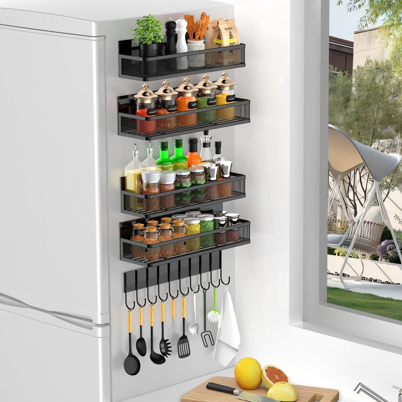 Mesh Refrigerator Shelf Kitchen Punch-free Soy Sauce Seasoning Rack - HAUSSLYON
