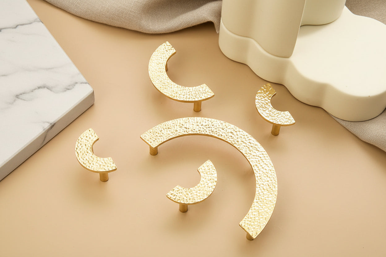 Hammered Finish Semi-Circular Brass Cabinet Door Handle Kitchen Drawer Pull - HAUSSLYON