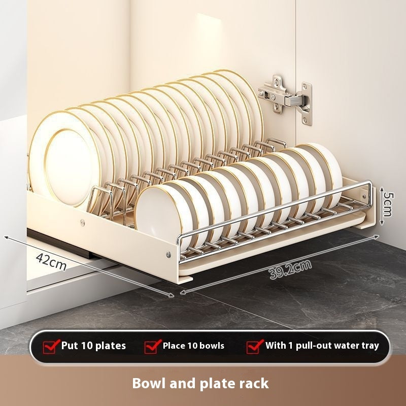 Kitchen Household Bowl Plate Plate Storage Rack Cabinet Built-in Drawer Draining Basket Bowl Rack - HAUSSLYON