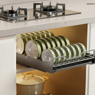 Rangement pour vaisselle coulissant Windsor de VidaXL, étagère en bois avec tiroirs pour cuisine organisée, vue de face.